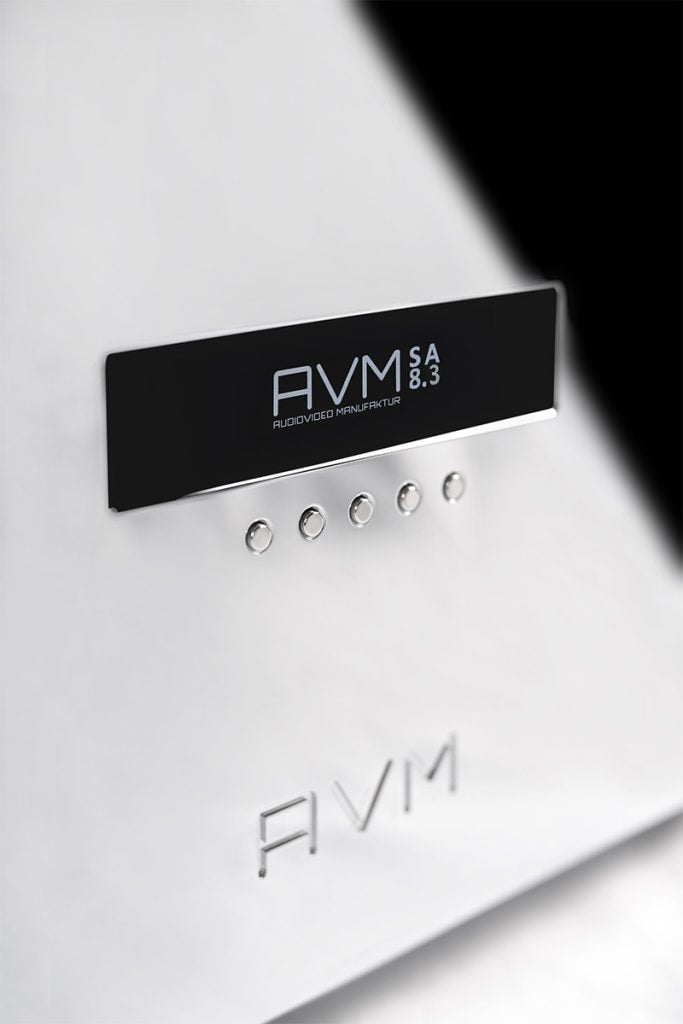 AVM Amplifer with AVM logo showing on a chrome all-in-on