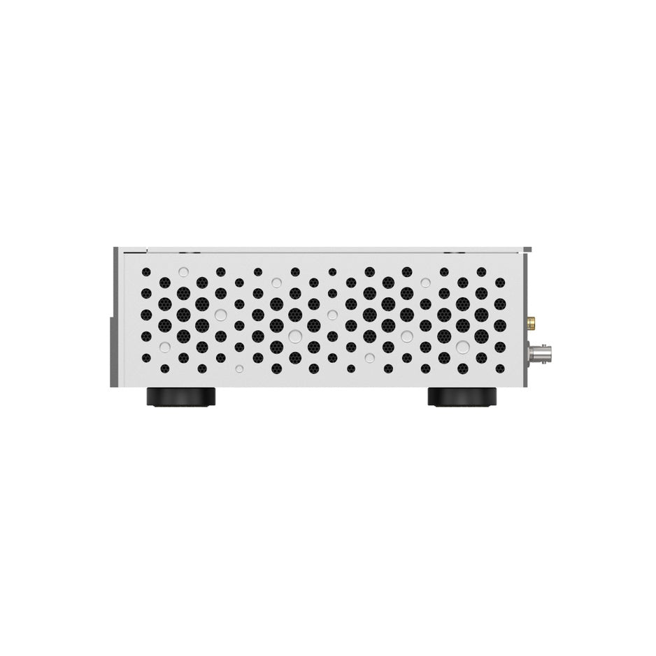 Matrix Audio ND-1 side view showing perforated ventilation and clock input