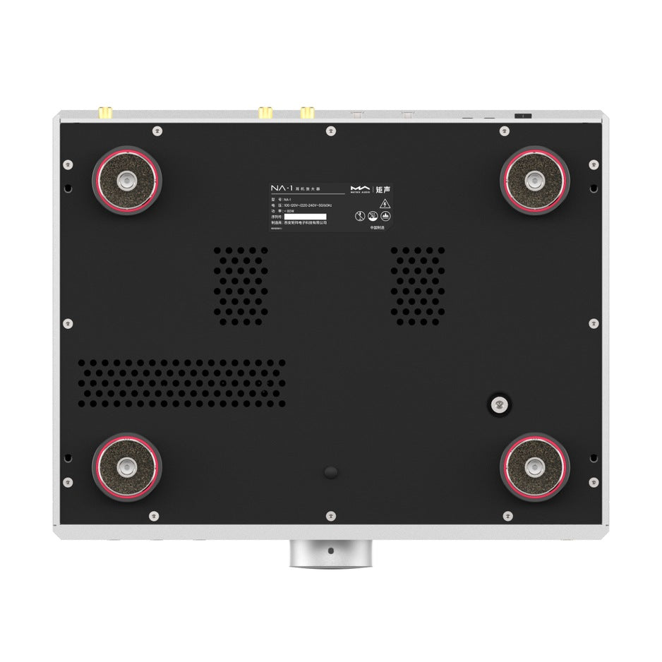 Matrix Audio NA-1 bottom view showing MA-DAMPER PRO isolation feet