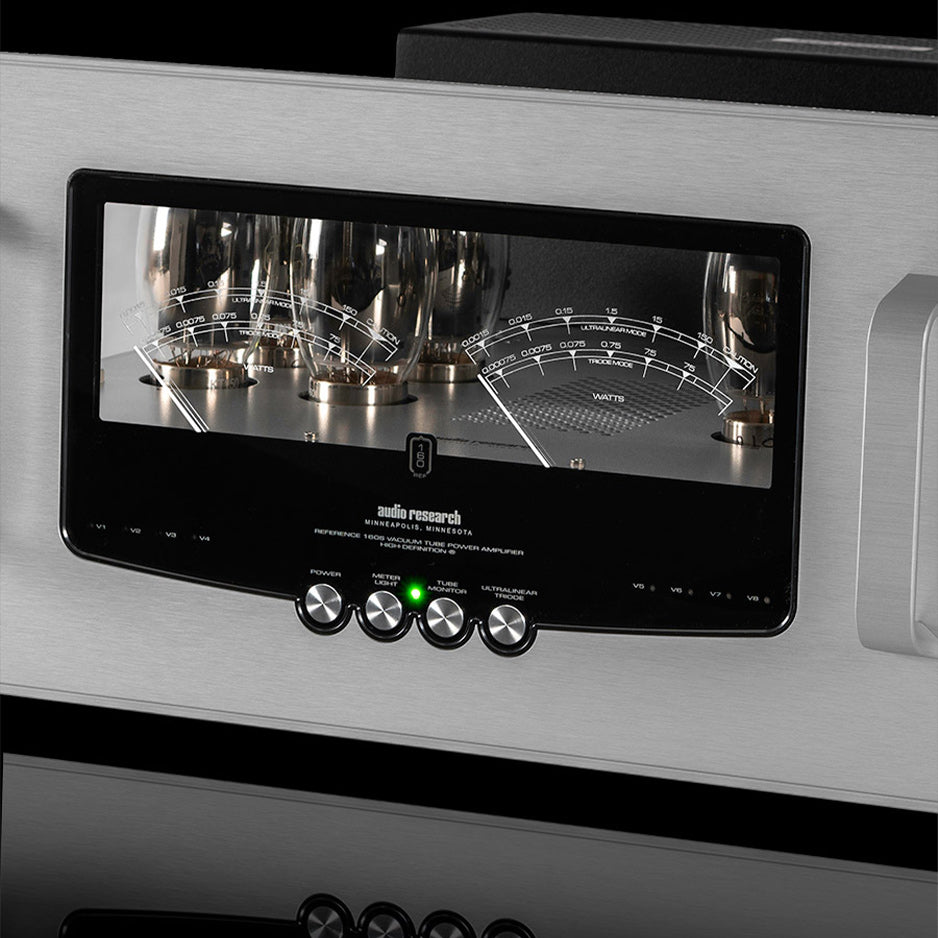 Audio Research Reference 160S Stereo Power Amplifier silver front closeup