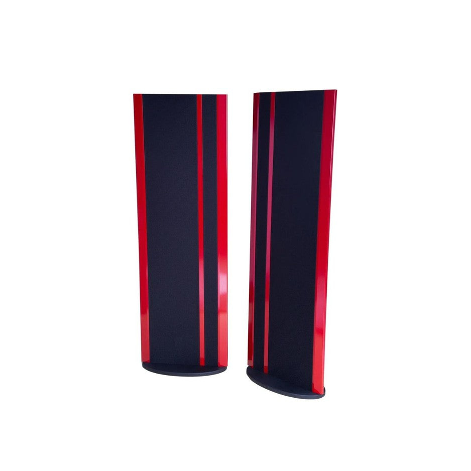 Magnepan 3.7x planar magnetic speakers in red and black finish