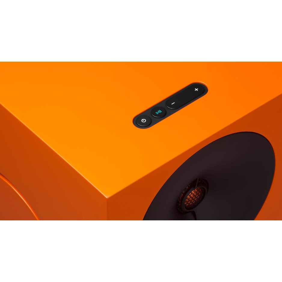 Cambridge Audio L/R X Advanced active stereo streaming speakers orange buttons