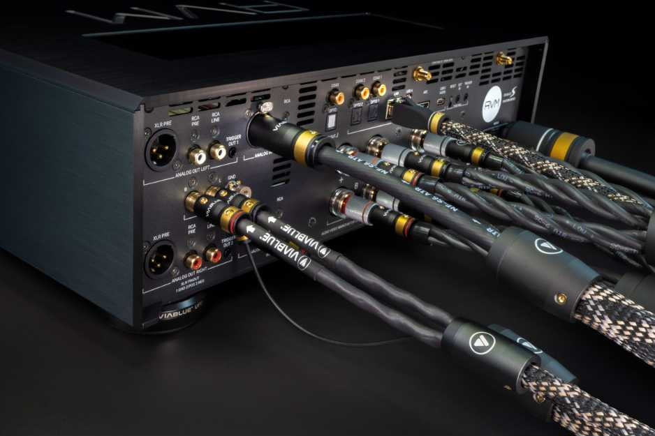 AVM Ovation CS 8.3 S All-in-one CD Receiver Rear connected to viablue cables
