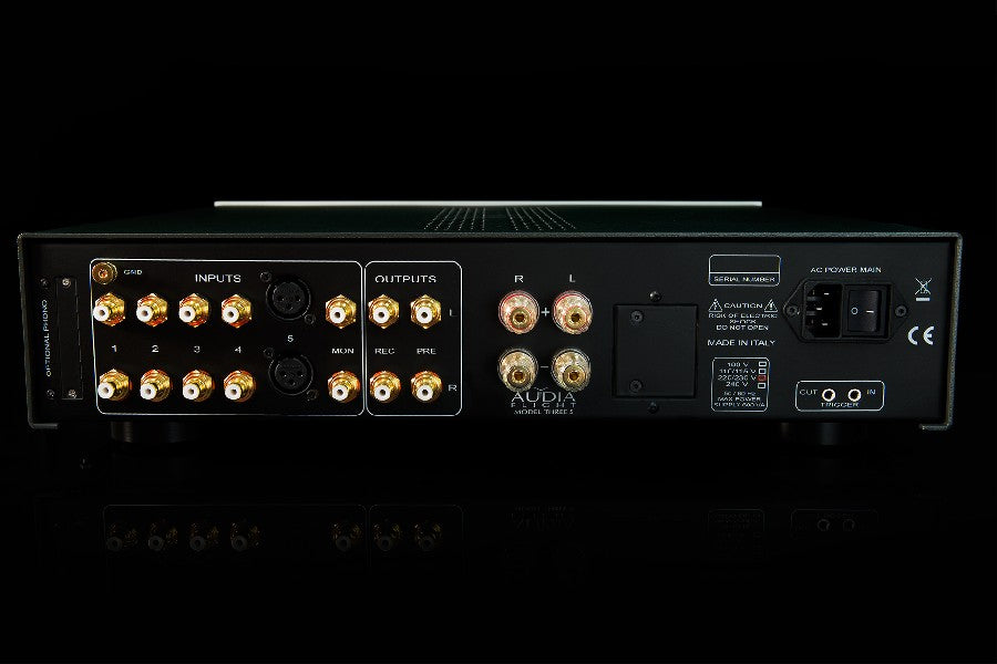 Audia Flight Three S Integrated Amplifier back view black bg
