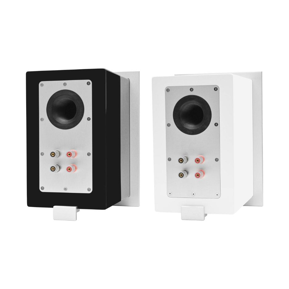 AVM Audition CB 2.3 Bookshelf Speakers (Pair), Gloss Black and Gloss White, angled rear view of pair