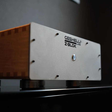 Geshelli Labs Z-Blok Mono Amplifier  Lifestyle view silver front