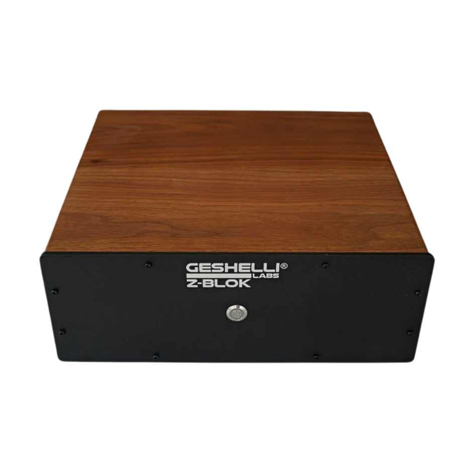 Geshelli Labs Z-Blok Mono Amplifier  Walnut/Black Front Top View