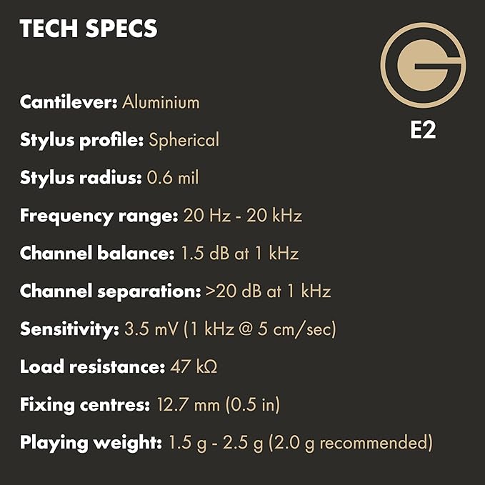 Goldring E2 cartridge tech specs