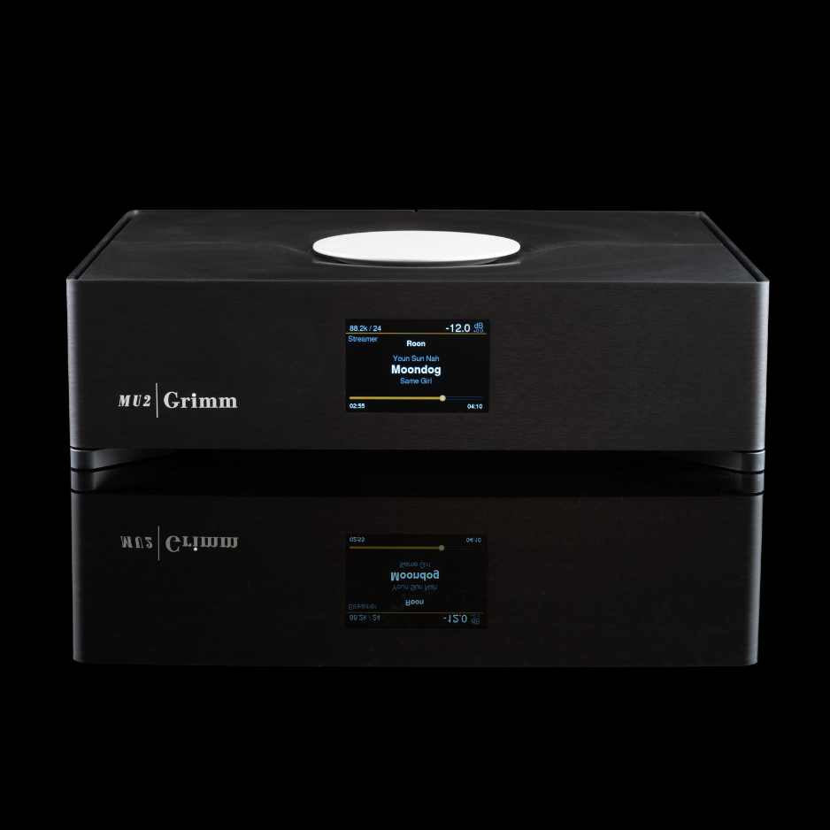 Grimm Audio MU2 Digital Music Streamer DAC and Preamplifier Black with black bg and reflection