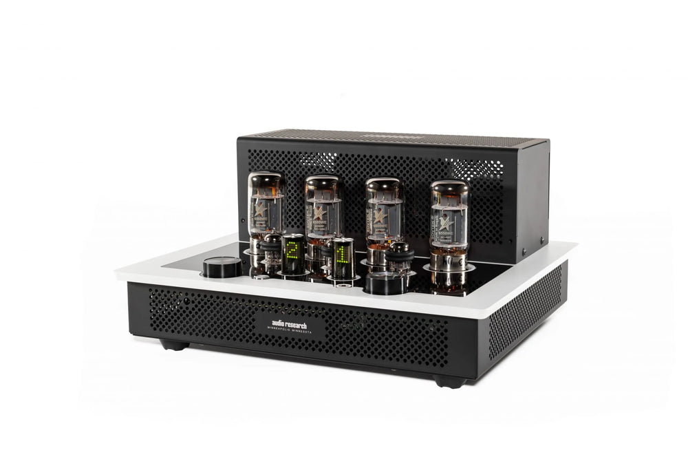 Audio Research i/50 integrated amplifier white diagonal view
