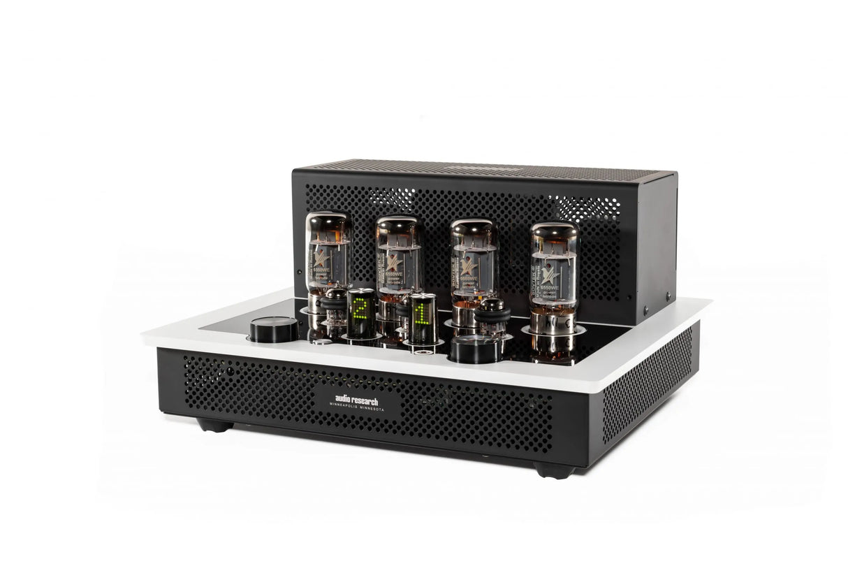 Audio Research i/50 integrated amplifier white diagonal view