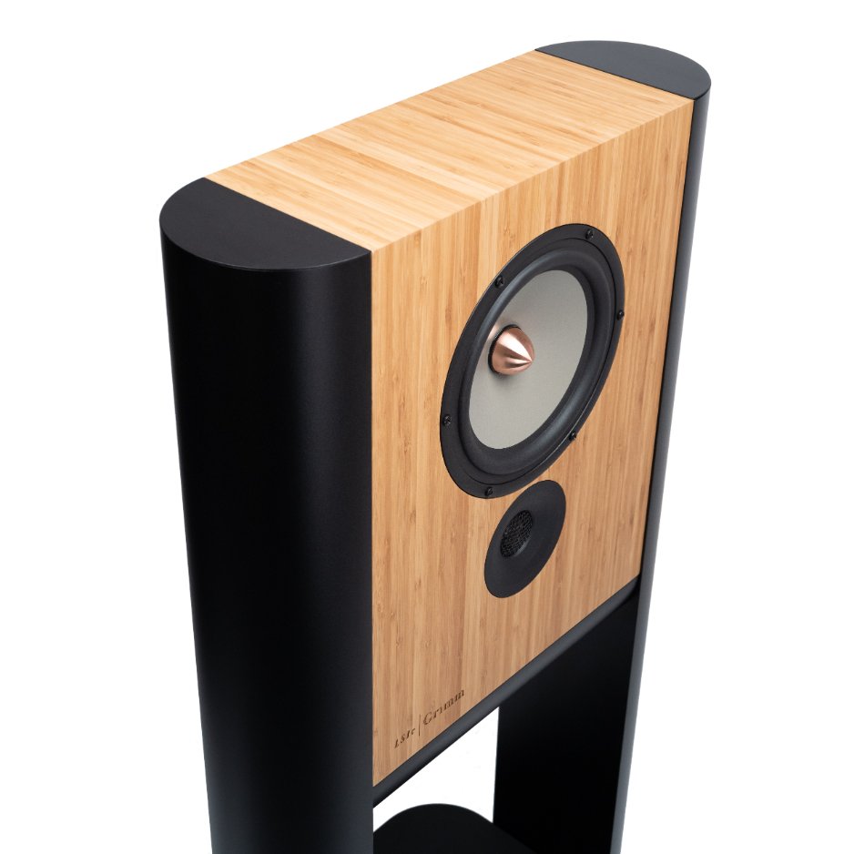 Grimm Audio LS1c Loudspeaker caramel bamboo angled