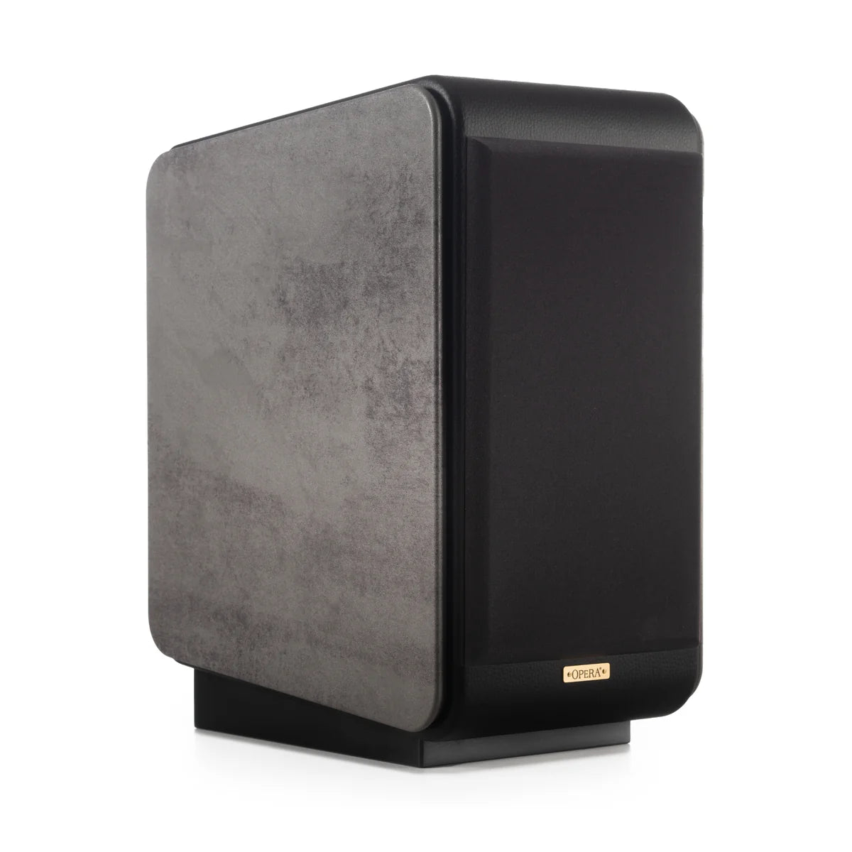 Opera Prima V2 Book Shelf Speakers Concrete Gray Diagonal View No Grill - More side showing