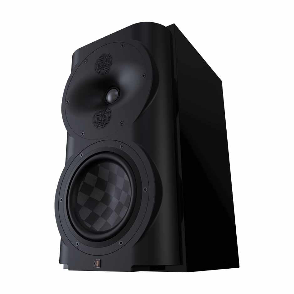 Perlisten S4B Bookeshelf Speaker High Gloss Black Front Diagonal left facing