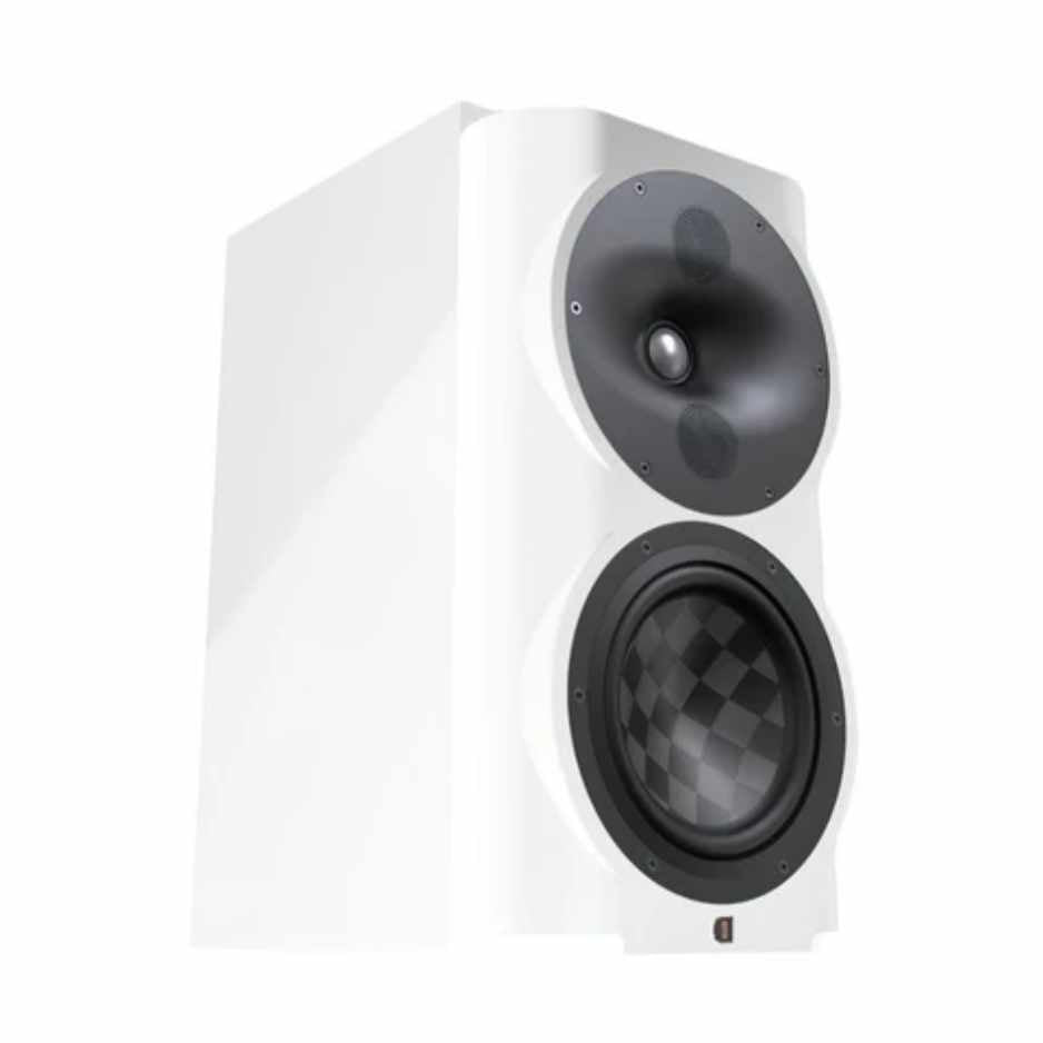 Perlisten S4B High Gloss White BookShelf Speaker facing slightly right
