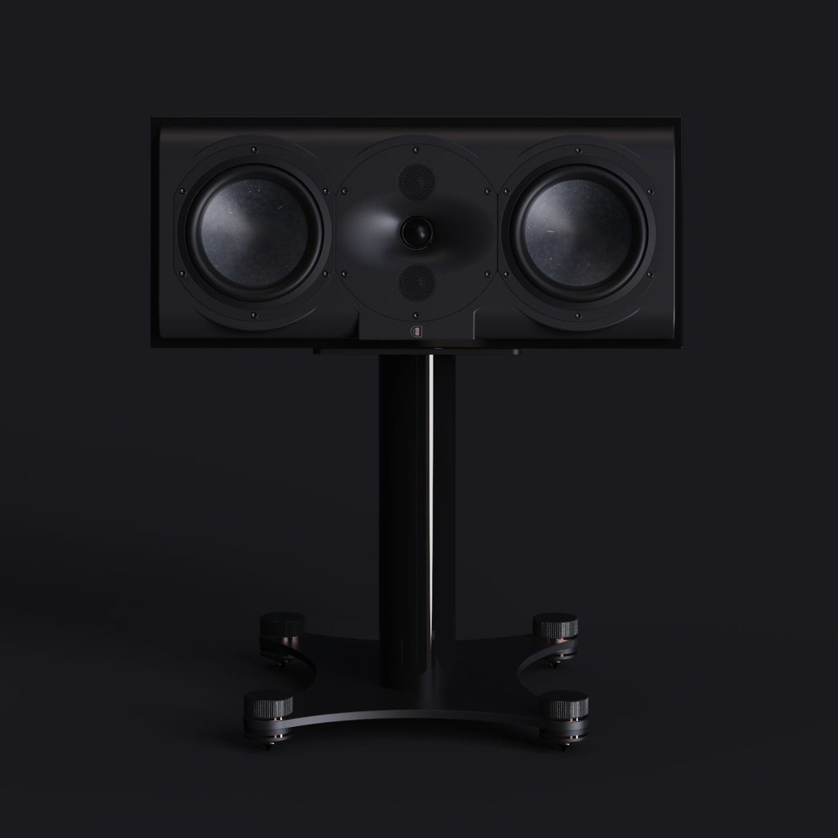 Perlisten R5c Center Channel Speaker front view on stand with black bg