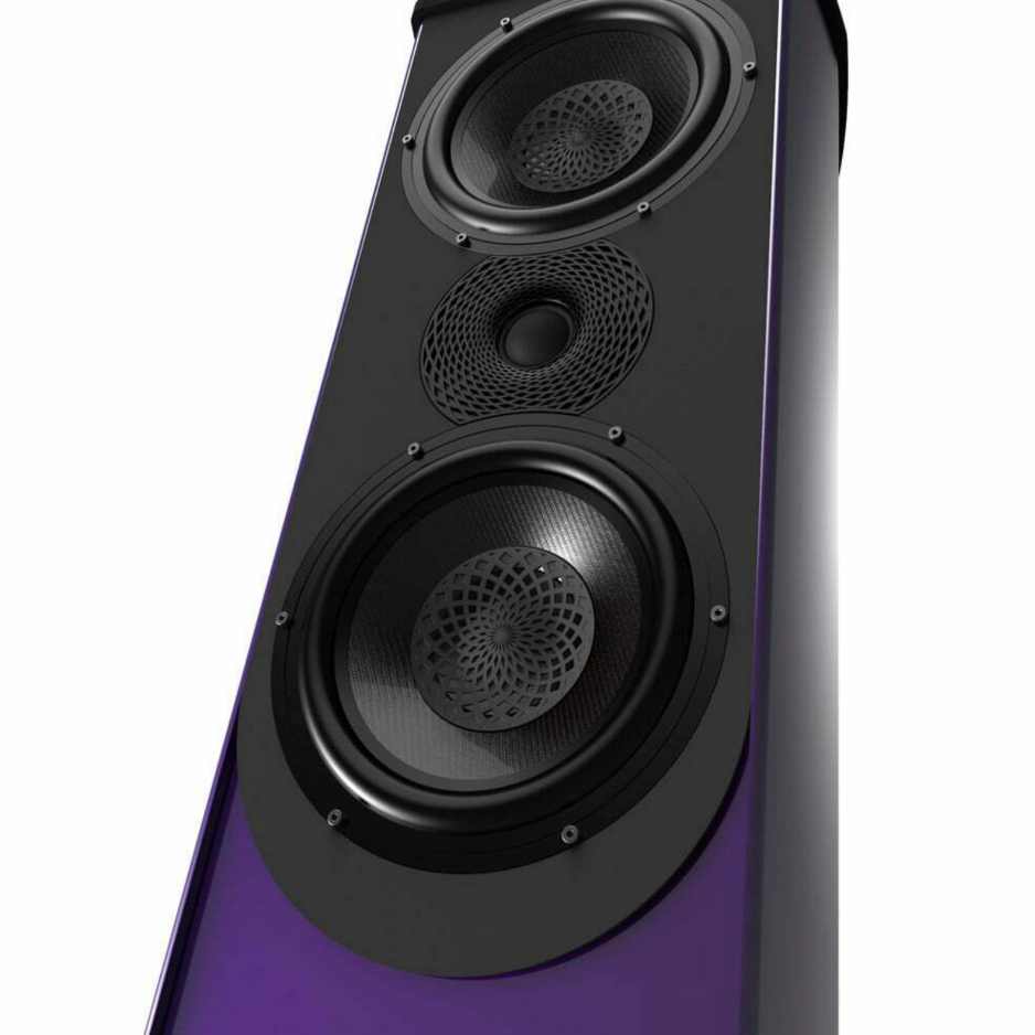 Wilson Benesch A.C.T. 3Zero Belladonna Purple Close up of Tactic 3.0 Drivers and Fibonacci Tweeter