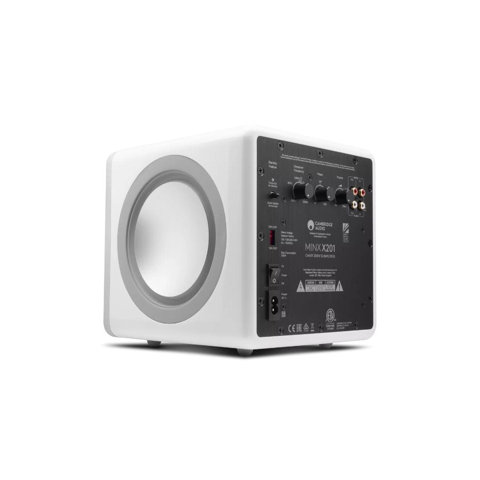 Cambridge Audio MINX X201 Subwoofer white angled