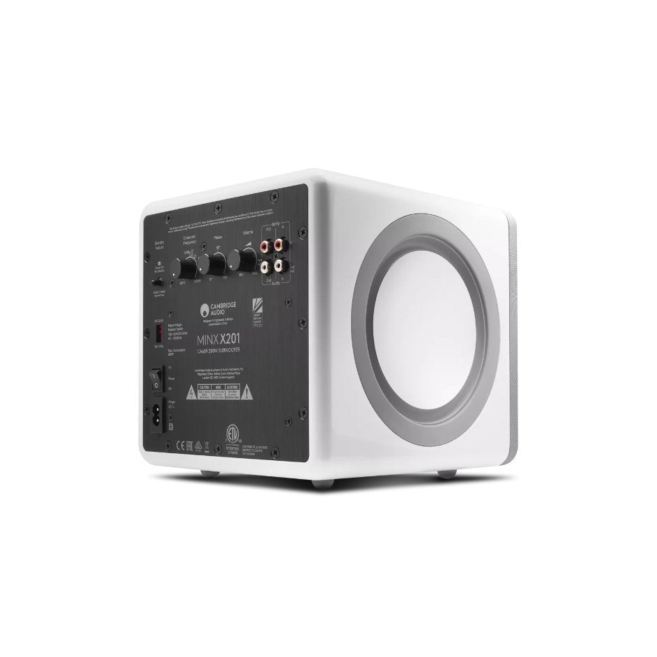 Cambridge Audio MINX X201 Subwoofer white angled