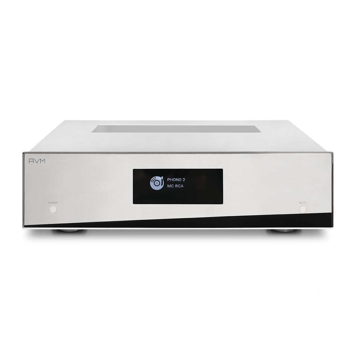 AVM Evolution PH 5.3 Phono Preamplifier, Cellini chrome, elevated front view
