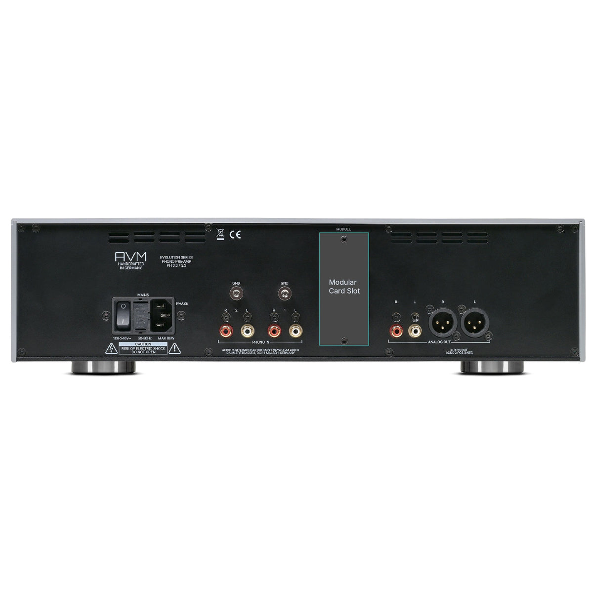AVM Evolution PH 5.3 Phono Preamplifier, Silver, rear connection panel with the module slot