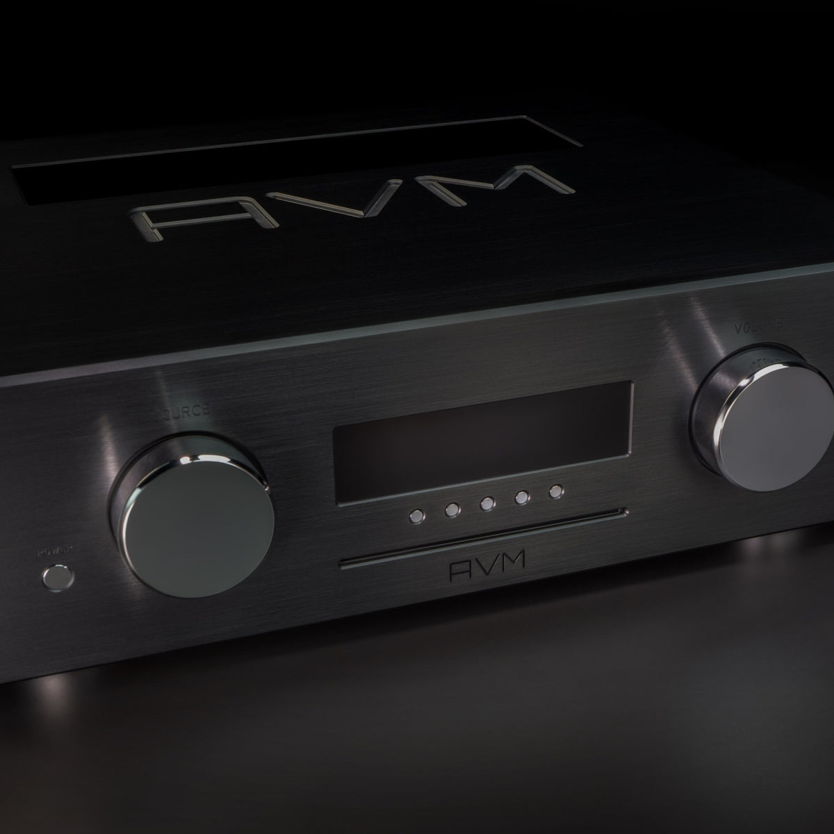 AVM Ovation CS 8.3 S Streaming CD Receiver, Black, three-quarter view facing right