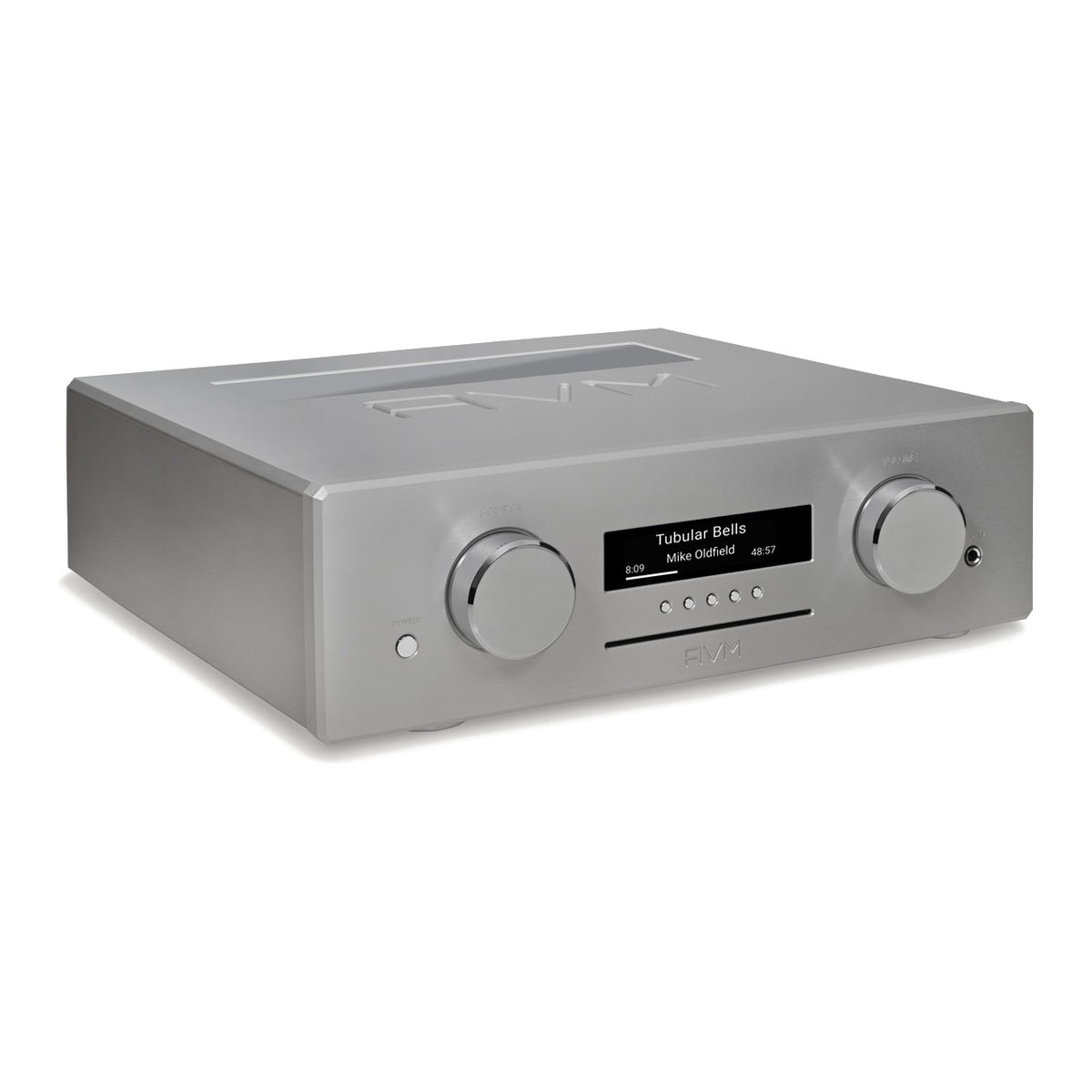 AVM Ovation CS 8.3 S Streaming CD Receiver, Silver, three-quarter view facing right