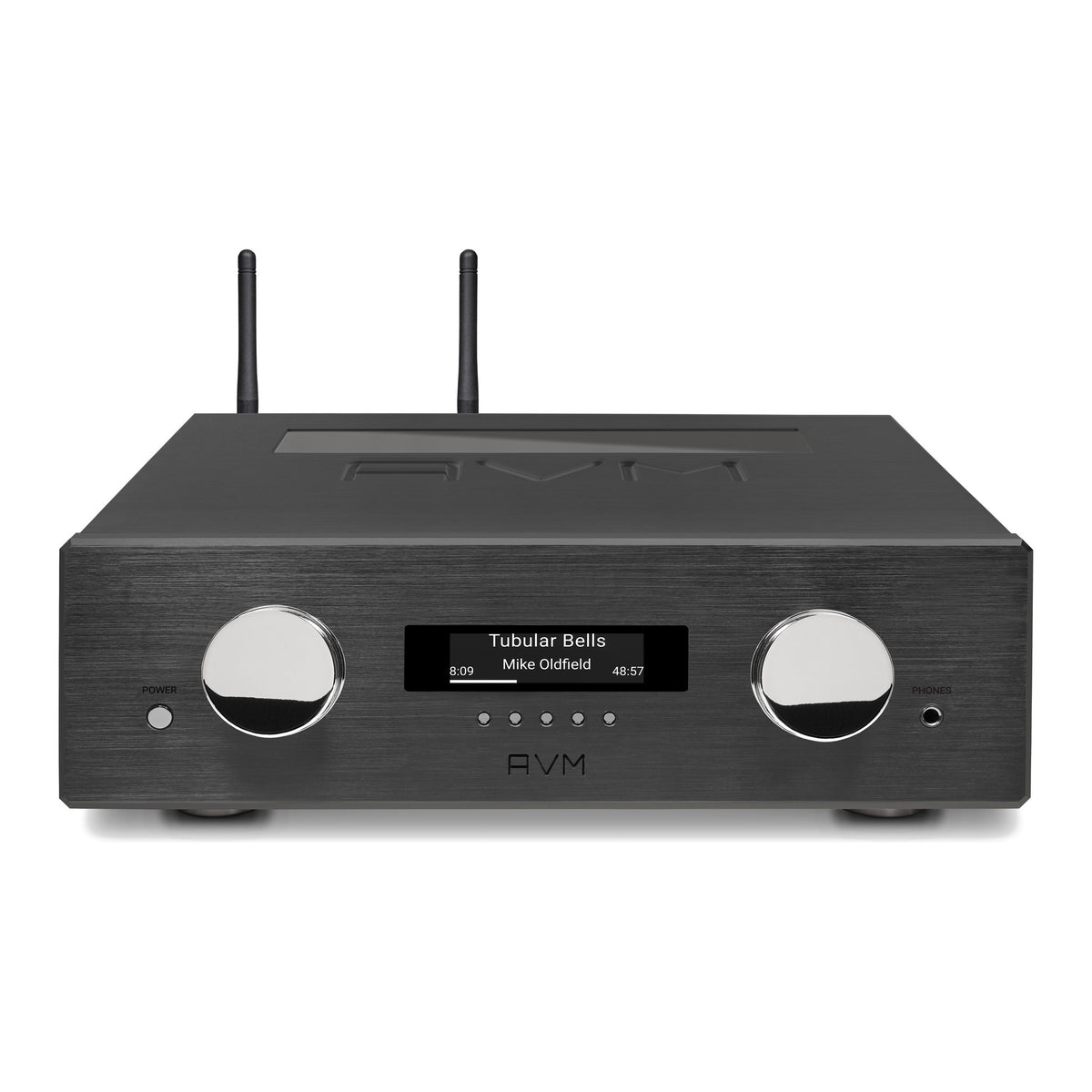 AVM Ovation PAS 8.3 S Streaming Preamplifier, Black, elevated front view