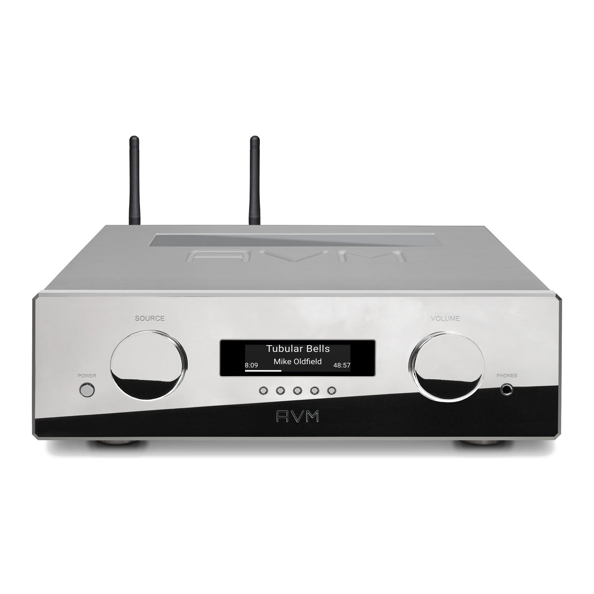 AVM Ovation PAS 8.3 S Streaming Preamplifier, Cellini chrome, elevated front view