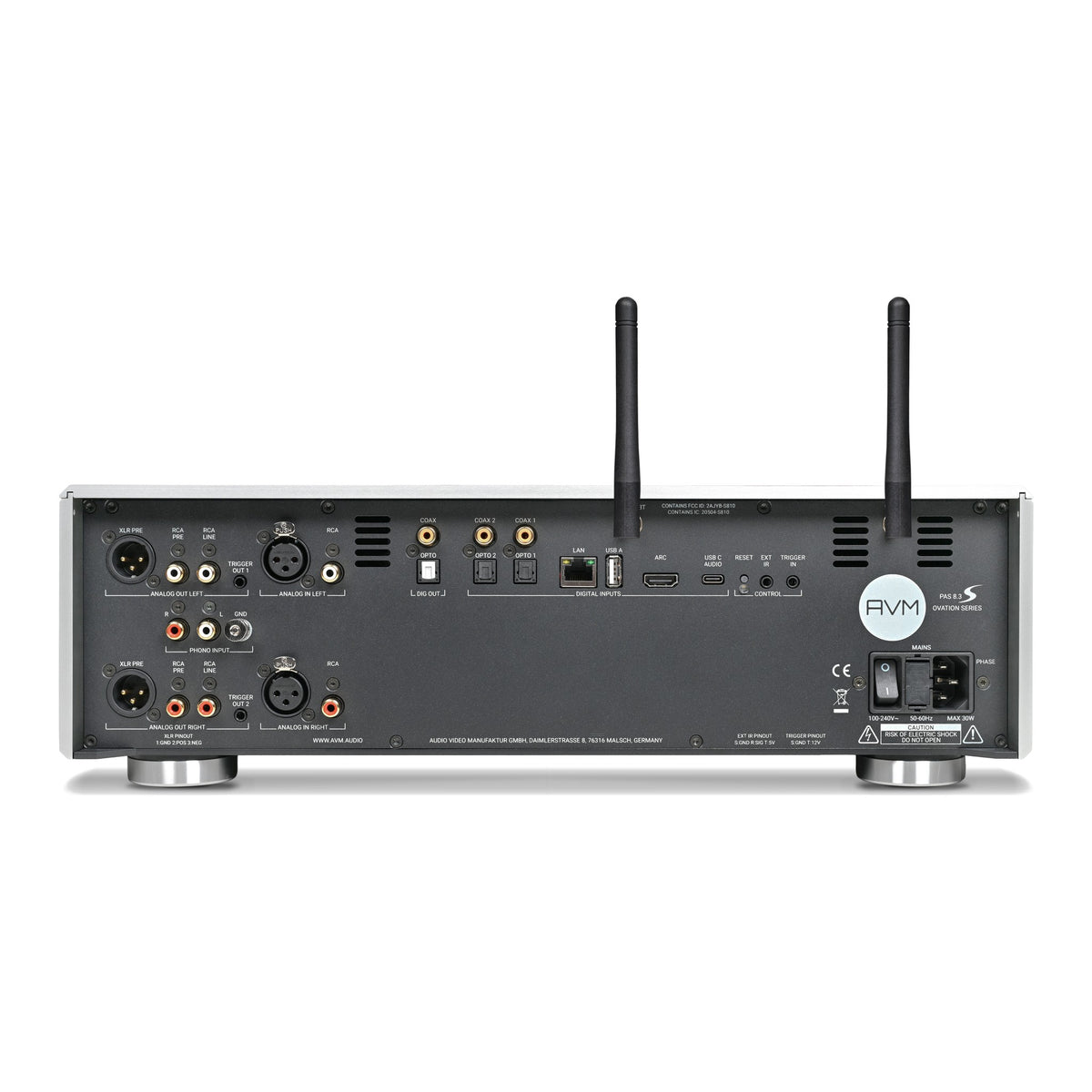 AVM Ovation PAS 8.3 S Streaming Preamplifier, Silver, rear connection panel