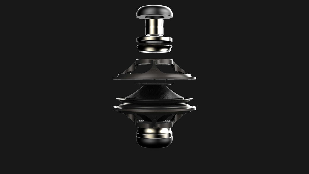Wilson Benesch isobaric drive unit pair showing two matched drivers coupled face-to-face in a compact enclosure