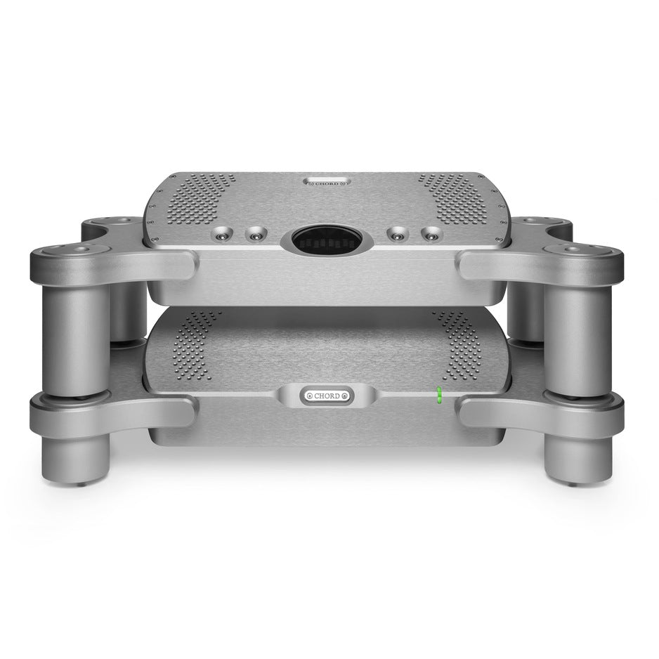 Chord Electronics Quartet in Silver on Chord Choral Ensemble Stand, front view