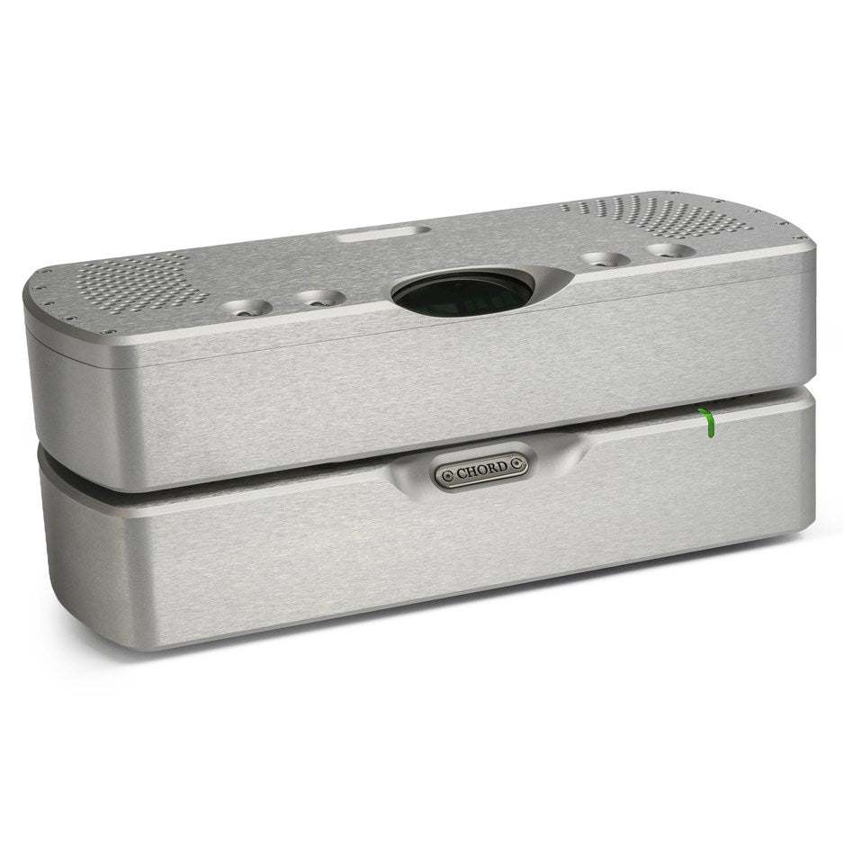 Chord Electronics Quartet upscaler in Silver, three-quarter view