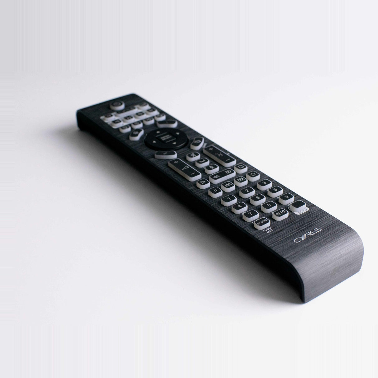 Cyrus iR14 Remote Control, Black, three-quarter view facing right showing button layout
