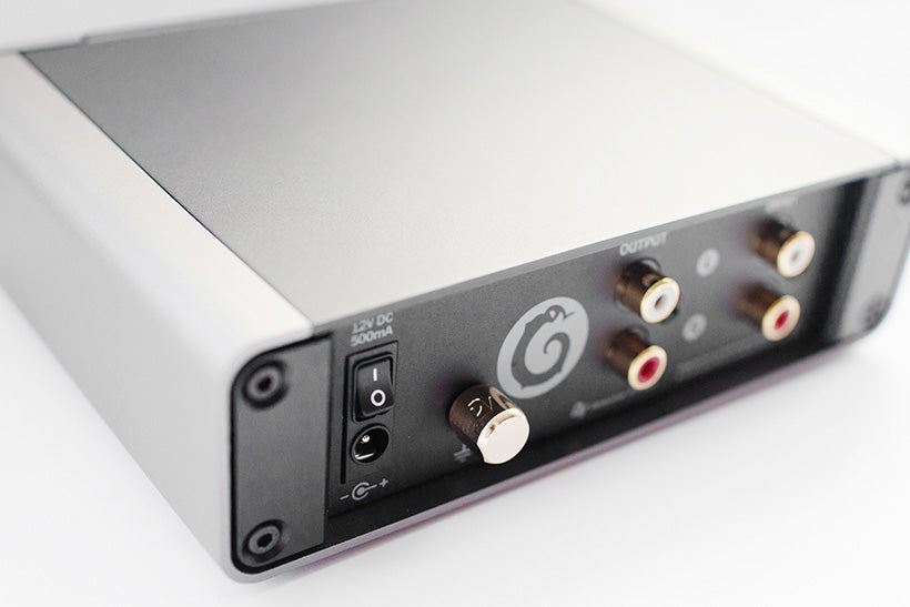 Dynavector P75 Mk4 rear three-quarter view showing connections