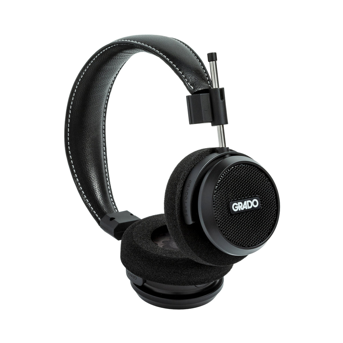 Grado Signature S150 Open-Back Headphones, Matte Black, angled view showing the padded leather headband