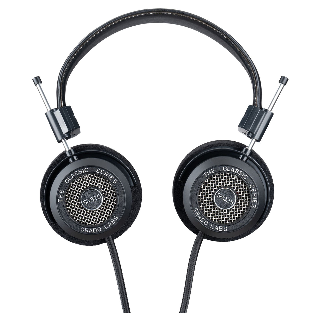 Grado SR325 Classic Series Open-Back Headphones, Black, front view of both earcups