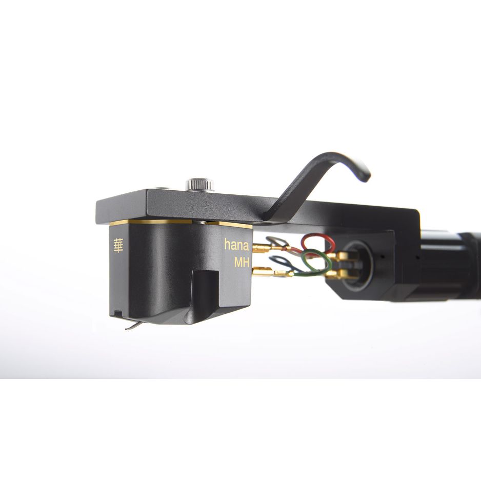HANA MH Moving Coil Phono Cartridge (Open Box), mounted on a headshell with gold pins and colored lead wires