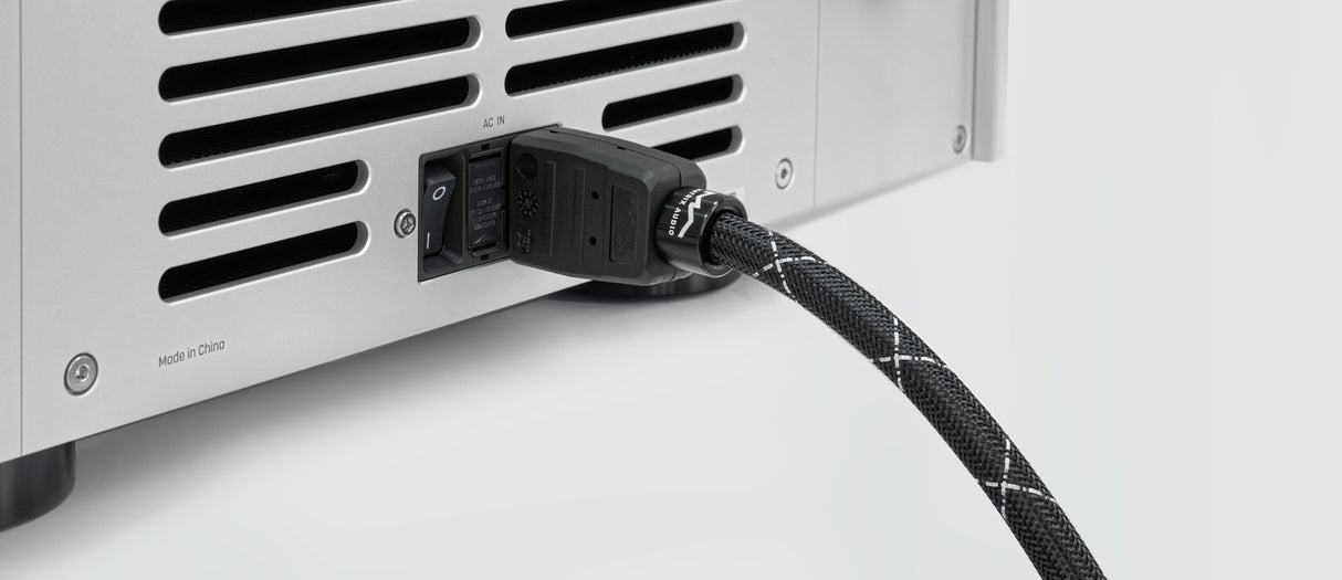 Matrix Audio OFC power cable IEC C13 connector plugged into amplifier rear panel