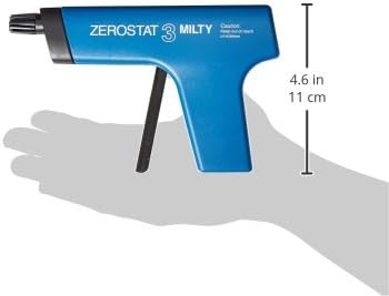 Milty zerostat 3 anti-static gun, size in comparison to human hand