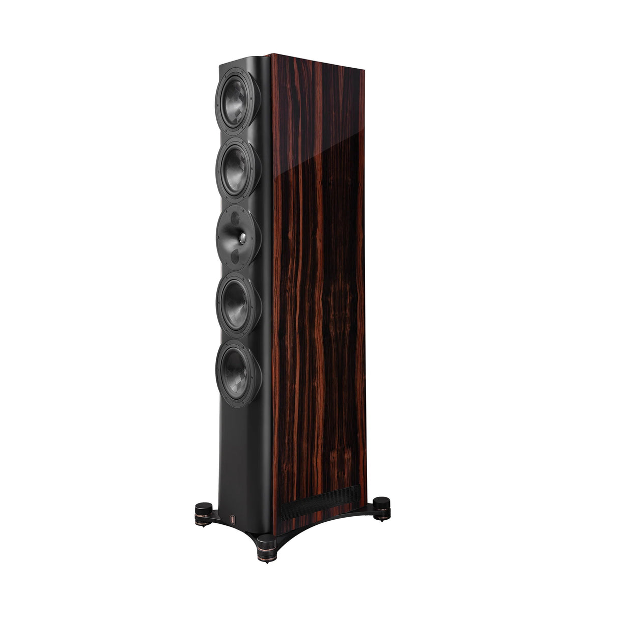 Perlisten S7t tower speaker in High Gloss Ebony finish, showing the full speaker with DPC-Array drivers and ebony wood grain veneer
