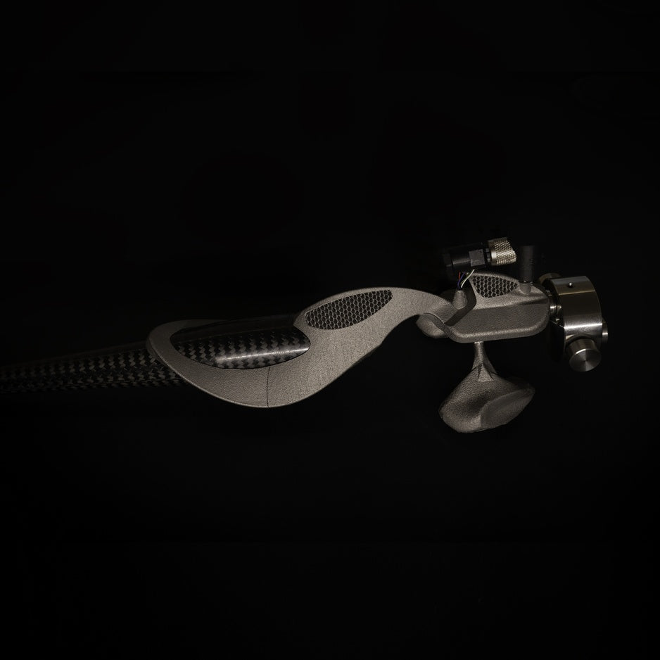 Wilson Benesch Graviton Ti Armwand - Matt Titanium side view with graphene carbon fiber arm tube and titanium counterbalance