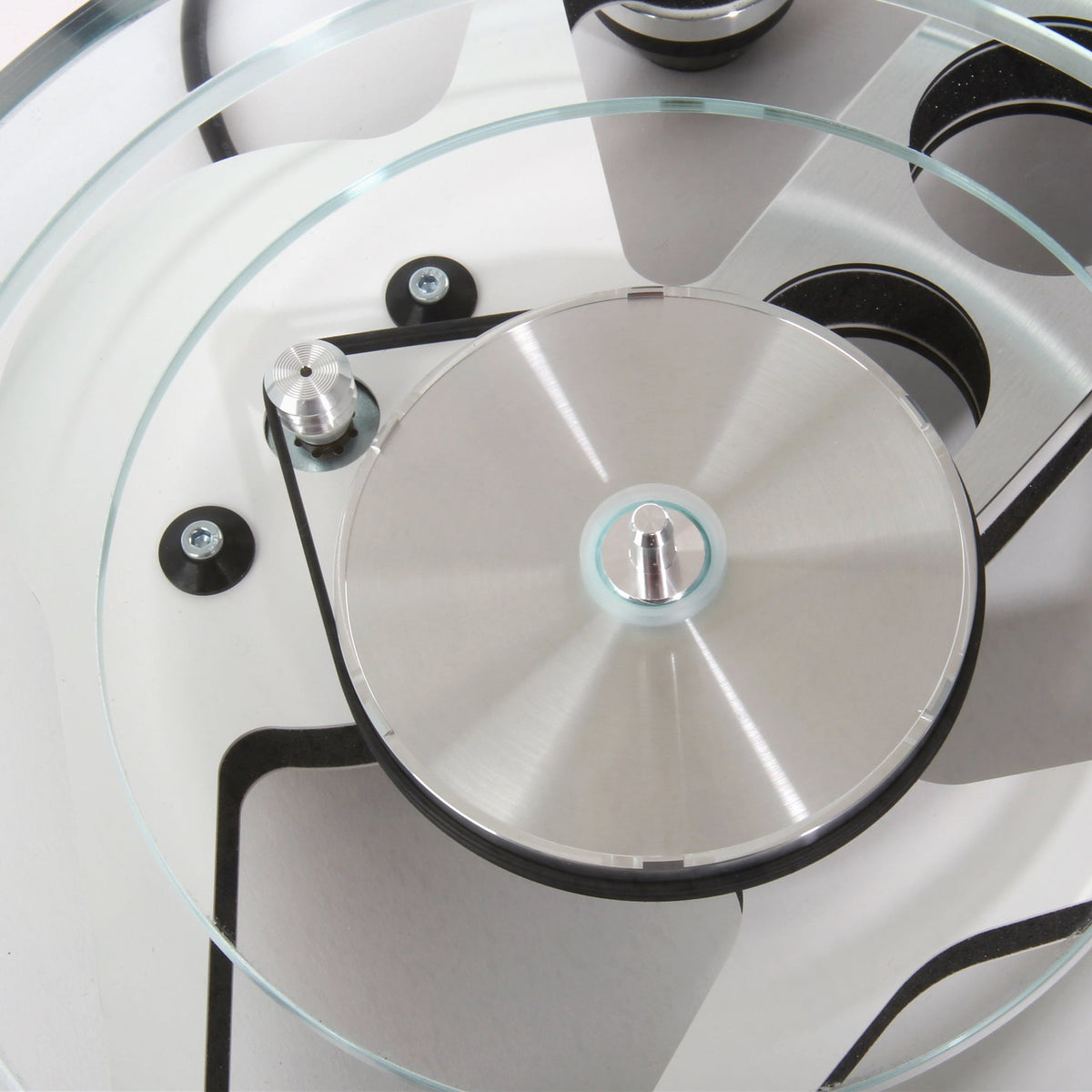 Rega Planar 8 Triple Layer Glass Platter, Clear, glass layers and sub-platter close-up