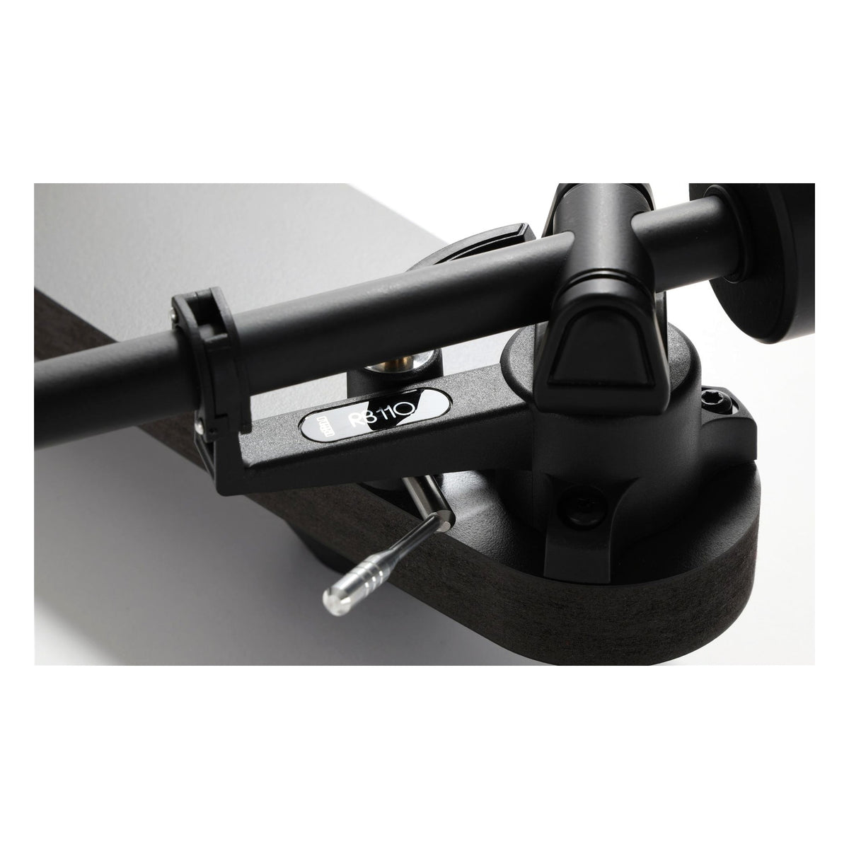 Rega Replay Turntable, RB110 tonearm bearing and cue lever close-up