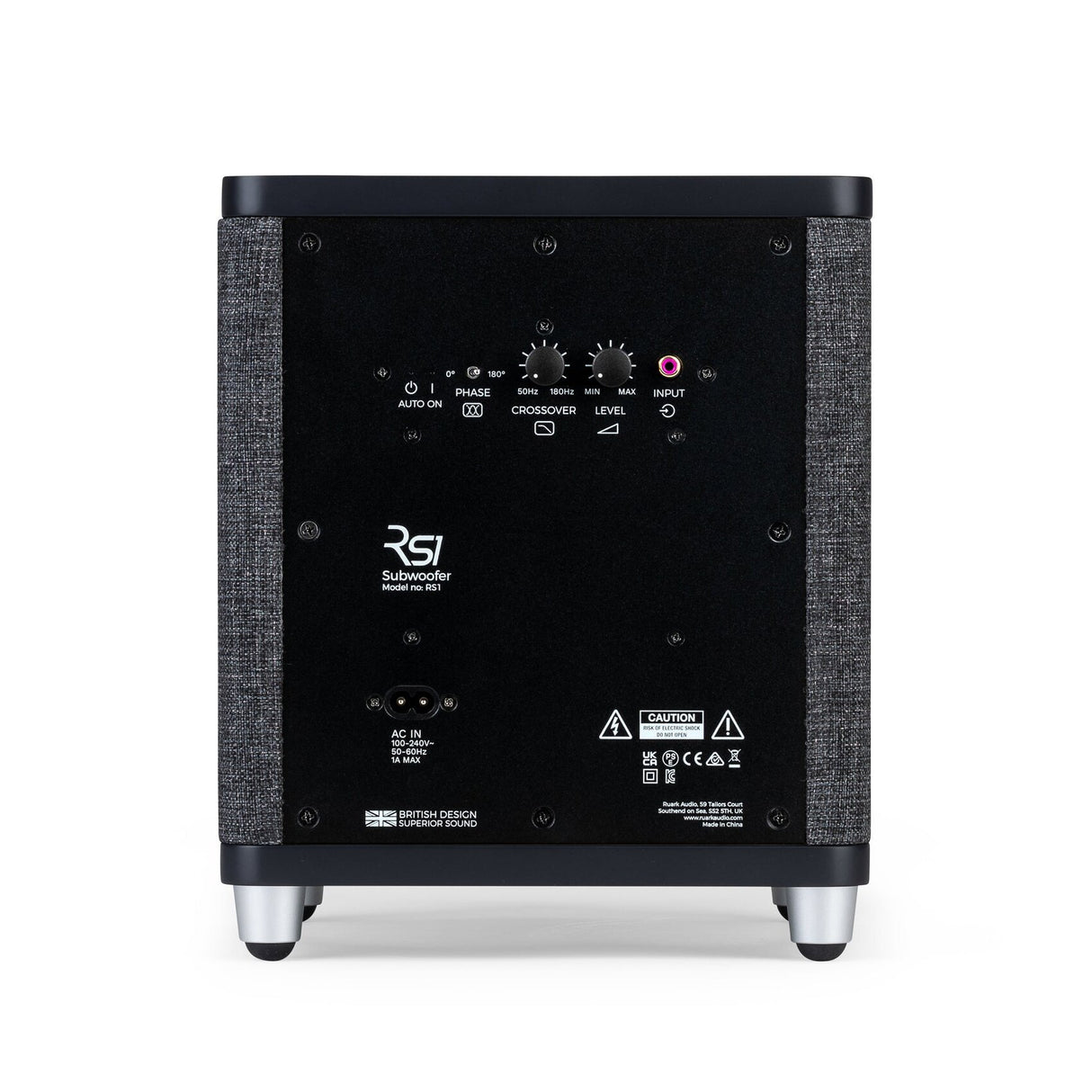 Ruark Audio RS1 Subwoofer Satin Charcoal rear view with controls