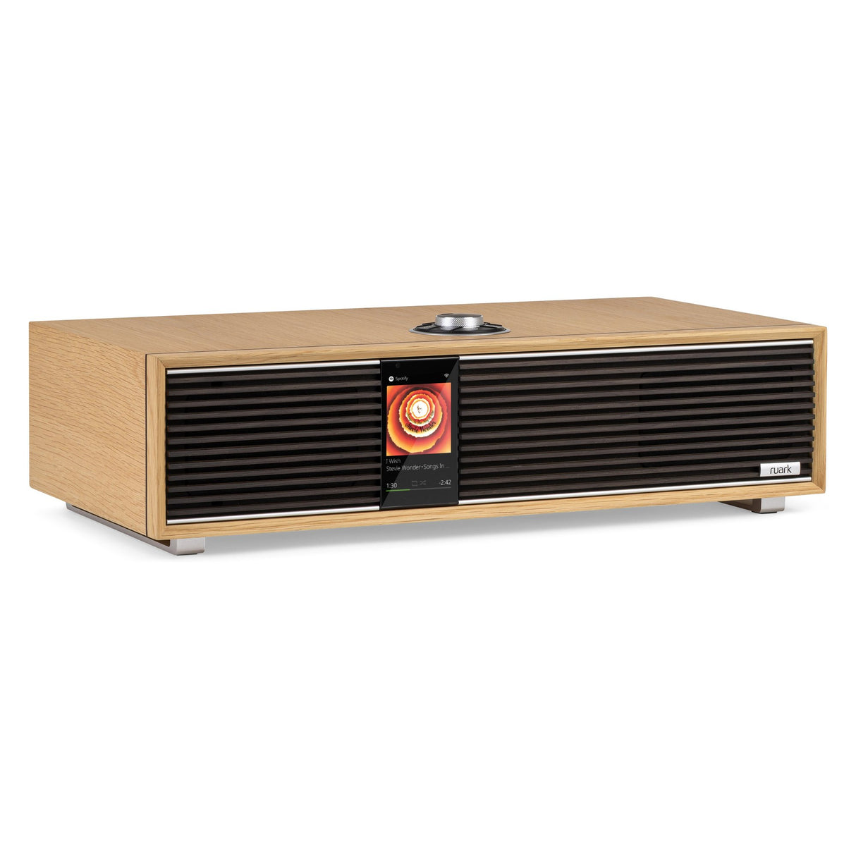 Ruark R410 Anniversary Edition All-in-One Music System, White Oak, three-quarter view facing left