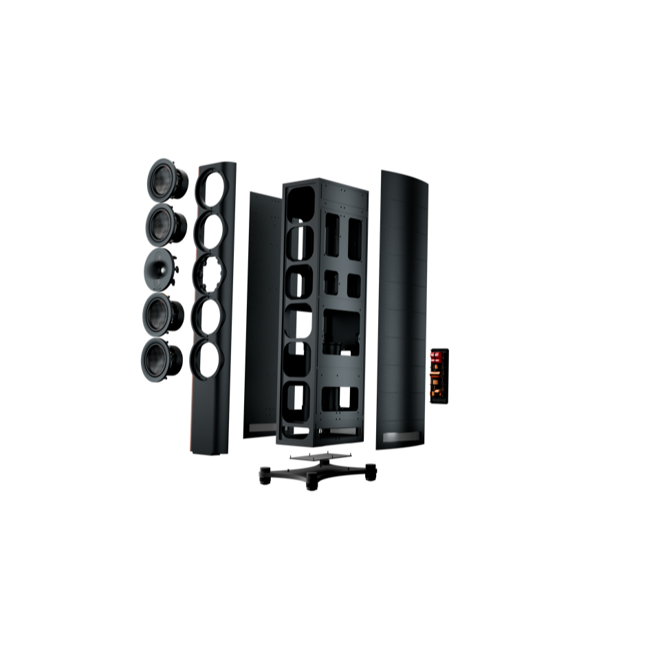 Perlisten S7t Black Edition exploded view components white background