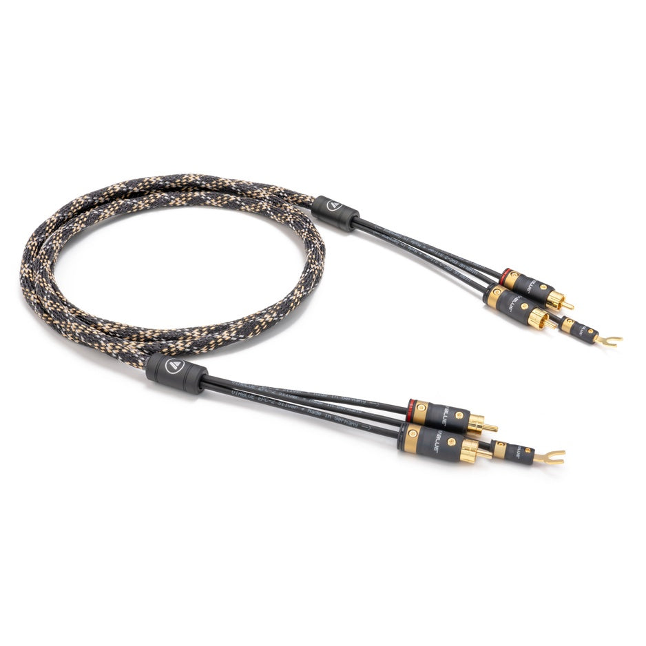 VIABLUE EPC-2 Phono Cable with T8 RCA terminations in Cobra braided sleeve, full cable view
