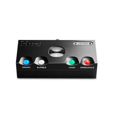 Chord Electronics Huei phono stage front view with illuminated control buttons