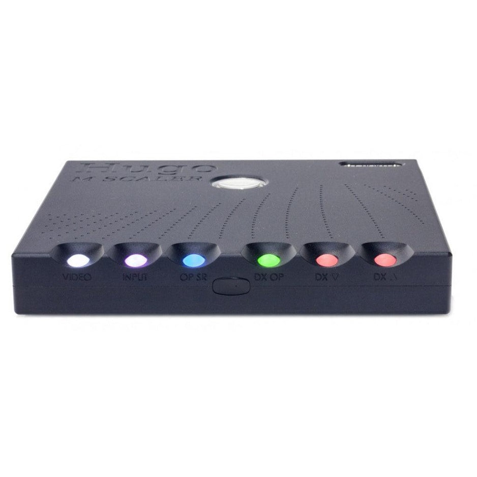 Chord Electronics Hugo M Scaler in Black, front angle showing illuminated control spheres